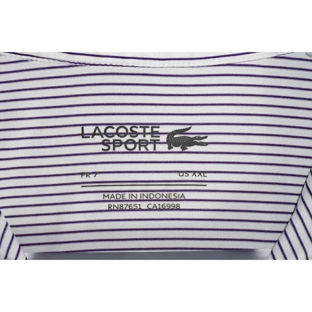 Lacoste Sport Polo Shirt - Men's XXL - Striped Purple & White 🐊